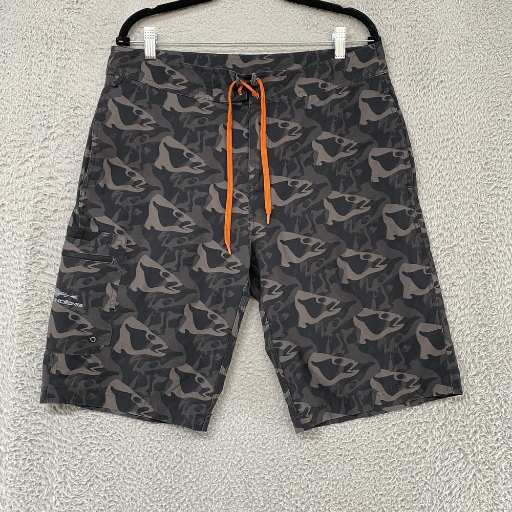 Grundens Board Shorts Mens 34 Camo Fish Head Quick Dry Stretch Gray‎ Beach Surf